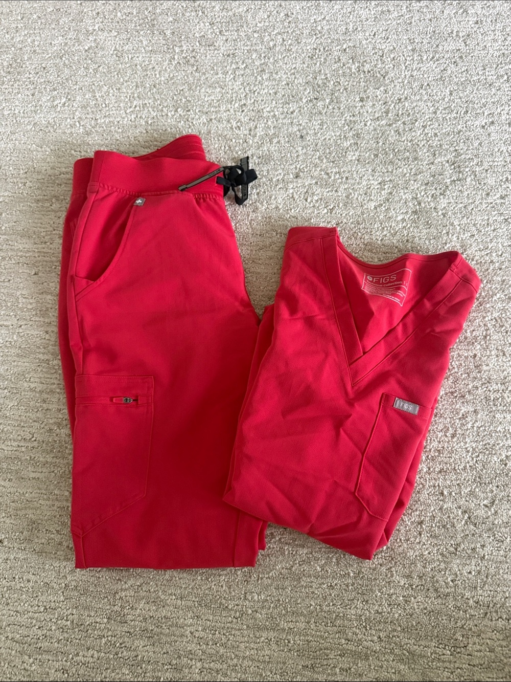 FIGS Bright Red matching set - joggers and v neck top